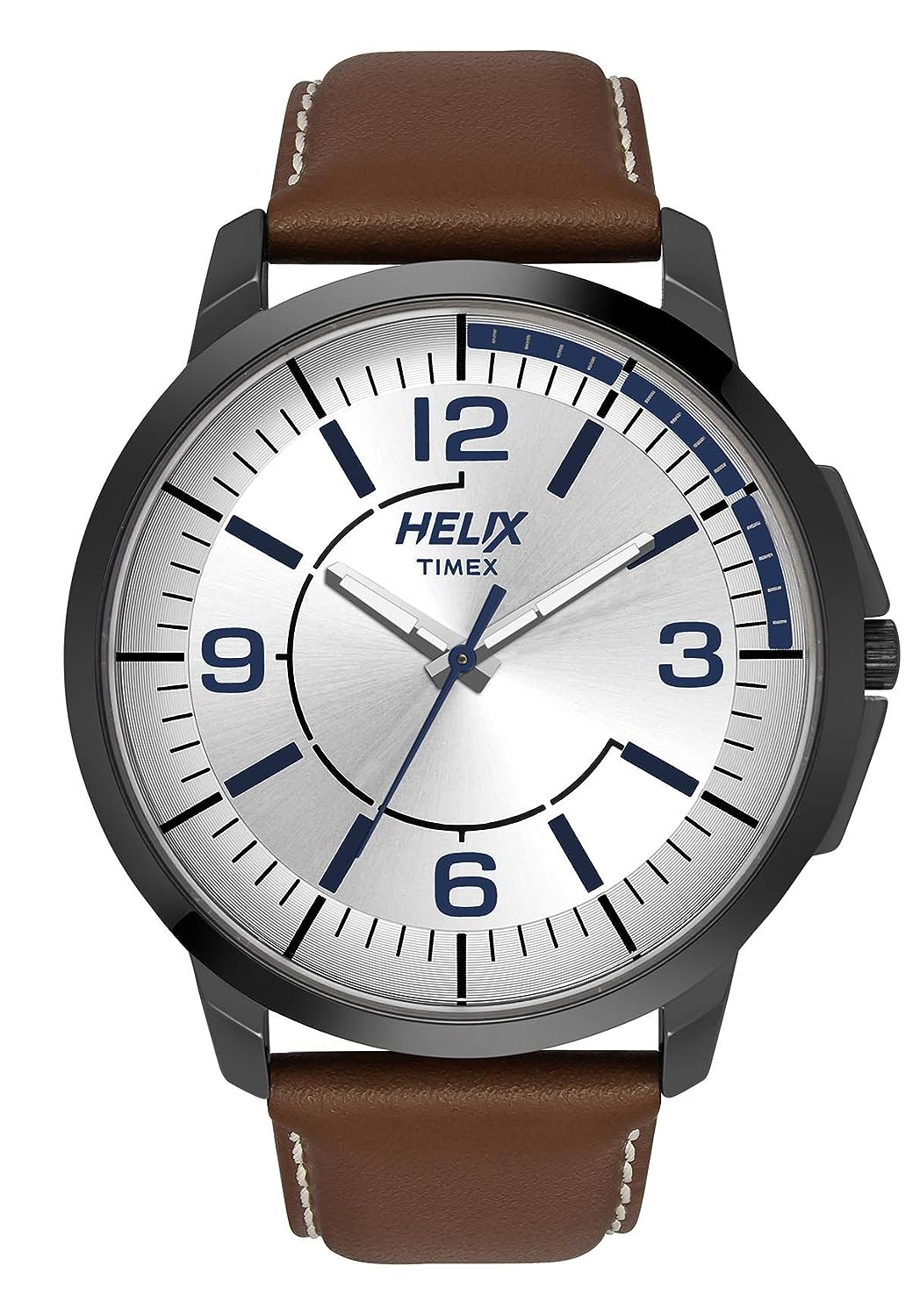 Helix TIMEX Leather Analog Men s Watch Tw027Hg14 Silver Dial