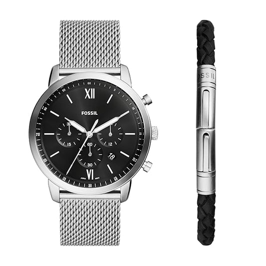 Fossil Neutra Chronograph Stainless Steel Mesh Watch and Bracelet Box Set FS6020SET