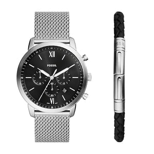 Fossil Neutra Chronograph Stainless Steel Mesh Watch and Bracelet Box Set FS6020SET - KRISHNA WATCH COMPANY