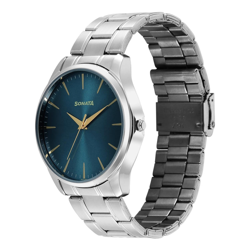 Sonata Ease with Dark Blue Dial Watch for Men - 77163SM11W