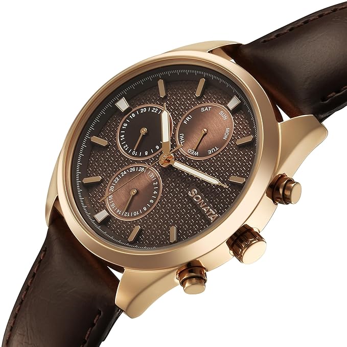 Sonata Magna Quartz Round Dial Men's Analog Watch - 7155WL01 - KRISHNA WATCH COMPANY