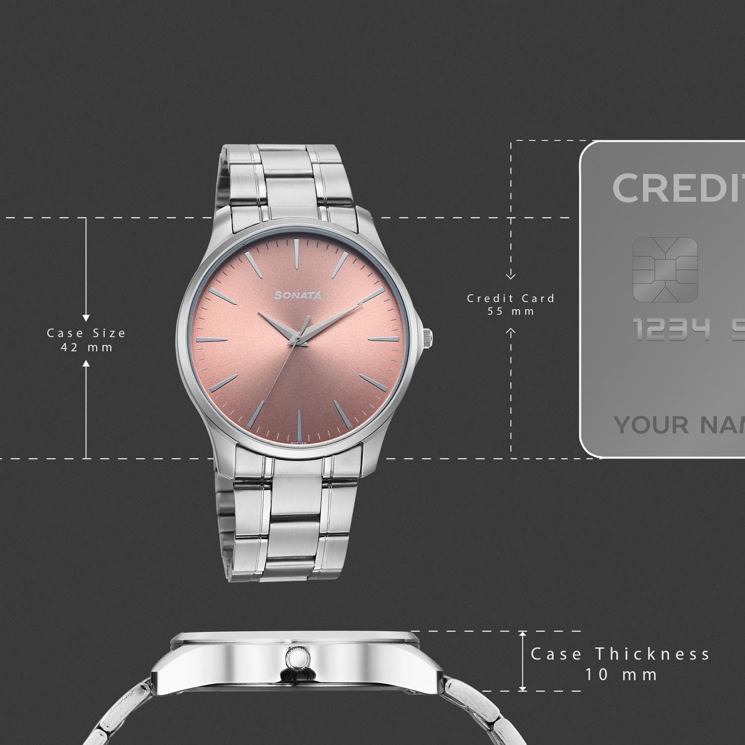Sonata Ease with Rose Dial Watch for Men - 77163SM08W