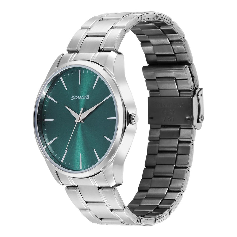Sonata Ease with Green Dial Watch for Men - 77163SM10W