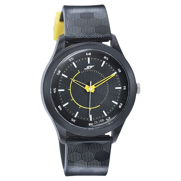 SF Quartz Analog Black Dial PU Strap Watch for Men 77007pp04