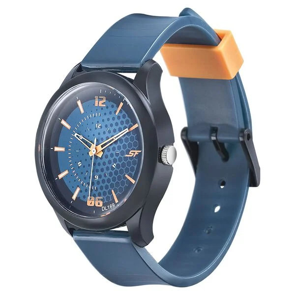 SF Quartz Analog Blue Dial PU Strap Watch for Men 77007pp05
