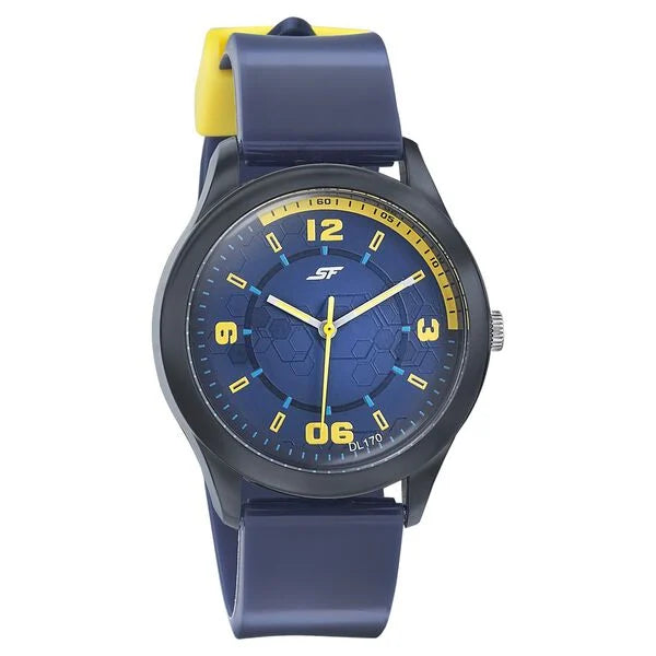 SF Quartz Analog Blue Dial PU Strap Watch for Men 77007pp06 - KRISHNA WATCH COMPANY