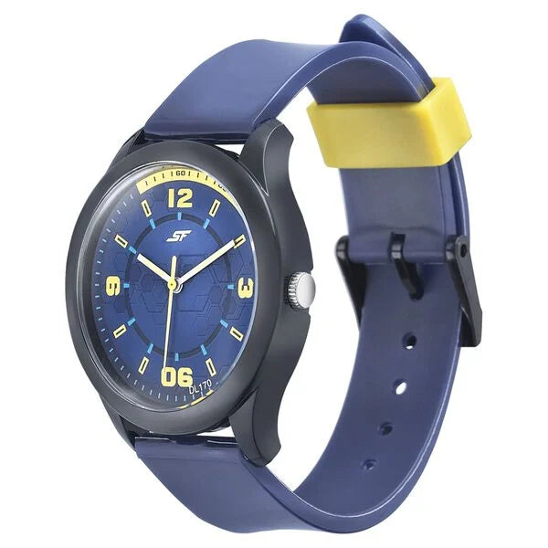 SF Quartz Analog Blue Dial PU Strap Watch for Men 77007pp06 - KRISHNA WATCH COMPANY