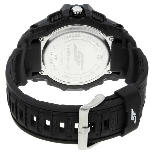 SF Quartz Analog Digital Black Dial Plastic Strap Watch for Men 77027pp01