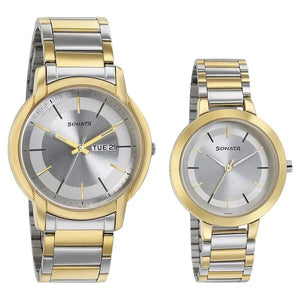 Sonata Quartz Analog Silver Dial Metal Strap Watch for Couple ns770318141bm01p - KRISHNA WATCH COMPANY