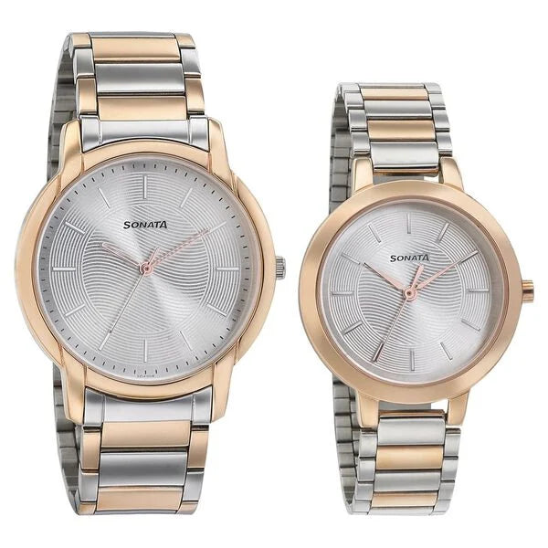 Sonata Quartz Analog Silver Dial Metal Strap Watch for Couple ns770318141km01p - KRISHNA WATCH COMPANY