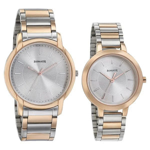 Sonata Quartz Analog Silver Dial Metal Strap Watch for Couple ns770318141km01p - KRISHNA WATCH COMPANY