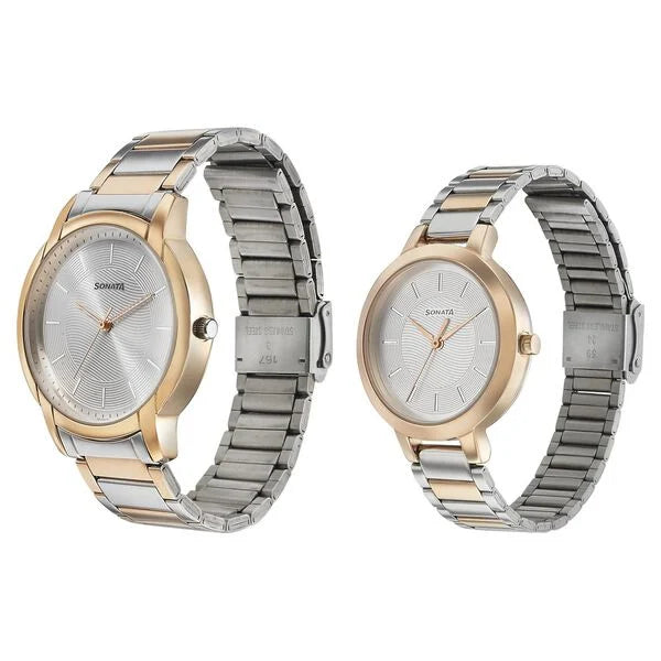 Sonata Quartz Analog Silver Dial Metal Strap Watch for Couple ns770318141km01p - KRISHNA WATCH COMPANY