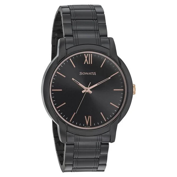 Sonata Beyond Gold Quartz Analog Metal Strap Watch for Men - 77031KM03 - KRISHNA WATCH COMPANY