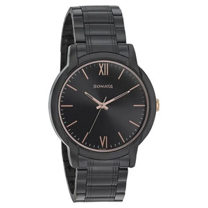 Sonata Beyond Gold Quartz Analog Metal Strap Watch for Men - 77031KM03 - KRISHNA WATCH COMPANY