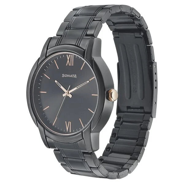 Sonata Beyond Gold Quartz Analog Metal Strap Watch for Men - 77031KM03 - KRISHNA WATCH COMPANY