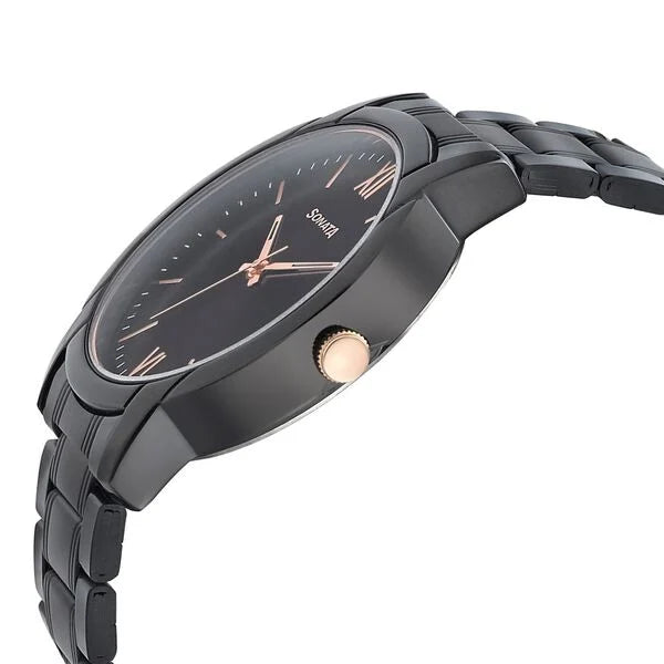 Sonata Beyond Gold Quartz Analog Metal Strap Watch for Men - 77031KM03 - KRISHNA WATCH COMPANY