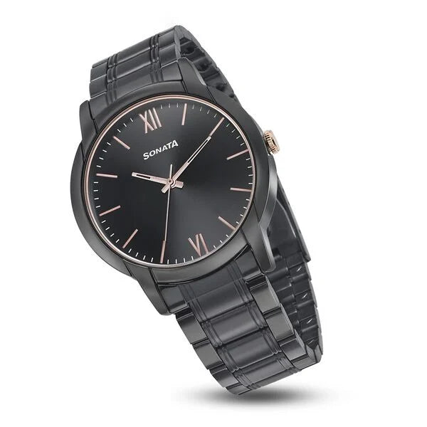 Sonata Beyond Gold Quartz Analog Metal Strap Watch for Men - 77031KM03 - KRISHNA WATCH COMPANY