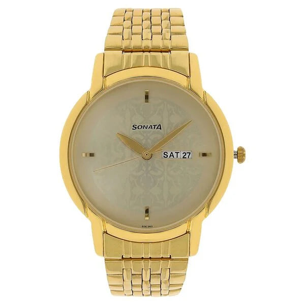 Sonata Quartz Analog with Day and Date Watch for Men - 77031YM04 - KRISHNA WATCH COMPANY