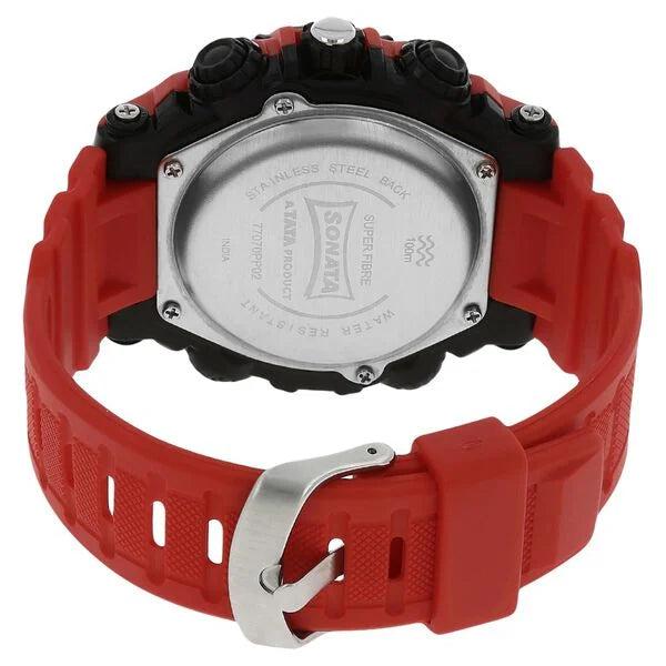 SF Quartz Analog Digital Black Dial Plastic Strap Watch for Men 77070pp02