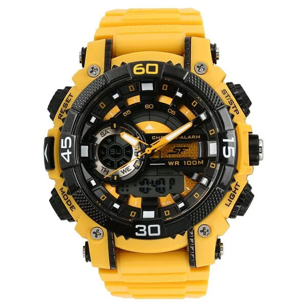 SF Xtreme Gears Quartz Digital Analog Digital Black Dial Yellow Plastic Strap Watch For Men 77070pp05