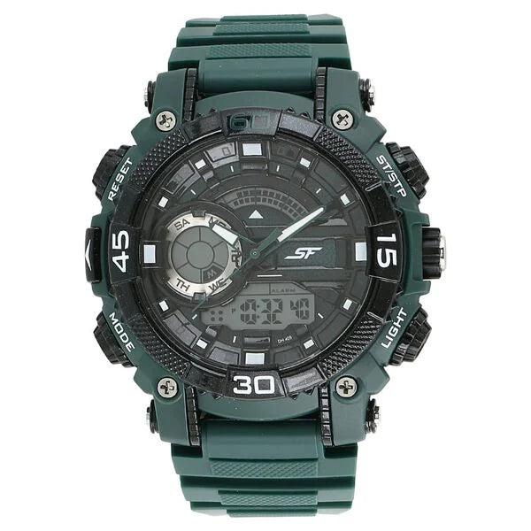 SF Xtreme Gears Quartz Digital Analog Digital Black Dial Green Plastic Strap Watch For Men 77070pp06