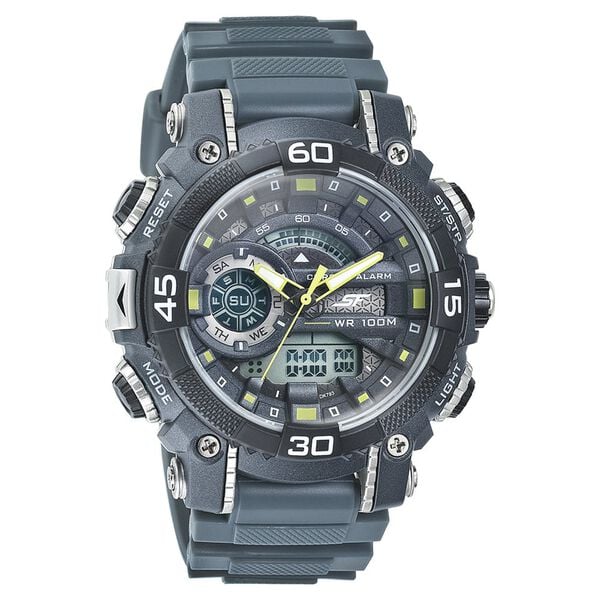 SF Quartz Analog Digital Grey Dial PU Strap Watch for Men 77070pp07