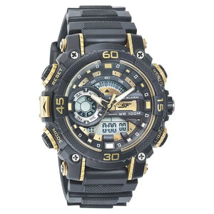 SF Quartz Analog Digital Golden Dial PU Strap Watch for Men 77070pp08 - KRISHNA WATCH COMPANY