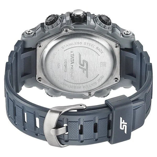SF Quartz Analog Digital Blue Dial PU Strap Watch for Men 77070pp09