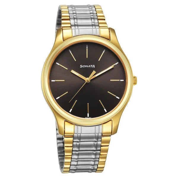 Sonata Traditional Essentials Quartz Analog Grey Dial Watch for Men - 77082BM02 - KRISHNA WATCH COMPANY