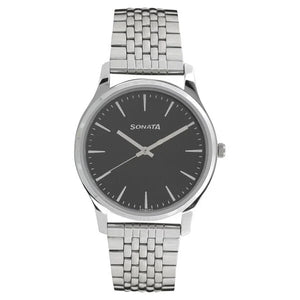 Sonata Quartz Analog Black Dial Watch for Men - 77082SM01 - KRISHNA WATCH COMPANY