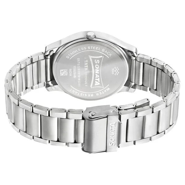 Sonata Quartz Analog with Day and Date Silver Dial Stainless Steel Strap Watch for Men NS77082SM02w / 77082SM02W