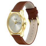 Sonata Quartz Analog with Day and Date Champagne Dial Leather Strap Watch for Men 77082yl06w - KRISHNA WATCH COMPANY