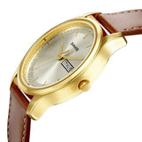 Sonata Quartz Analog with Day and Date Champagne Dial Leather Strap Watch for Men 77082yl06w - KRISHNA WATCH COMPANY