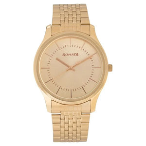 Sonata Quartz Analog Champagne Dial Watch for Men - 77082YM02 - KRISHNA WATCH COMPANY