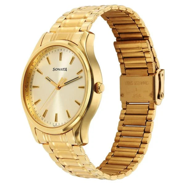 Sonata Traditional Essentials Quartz Analog Champagne Dial Stainless Steel Strap Watch for Men 77082ym11 - KRISHNA WATCH COMPANY