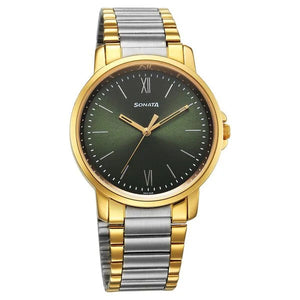 Sonata Traditional Essentials Quartz Analog Green Dial Watch for Men - 77083BM01 - KRISHNA WATCH COMPANY