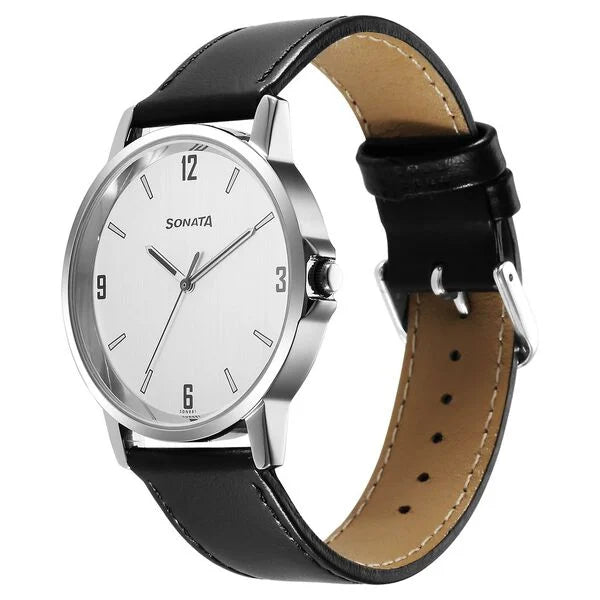 Sonata Quartz Analog Silver Dial Watch for Men - 77083SL08 - KRISHNA WATCH COMPANY