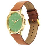 Sonata Traditional Essentials Quartz Analog Green Dial Leather Strap Watch for Men 77083yl04