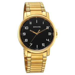 Sonata Traditional Essentials Quartz Analog Black Dial Stainless Steel Strap Watch for Men - 77083ym07 - KRISHNA WATCH COMPANY