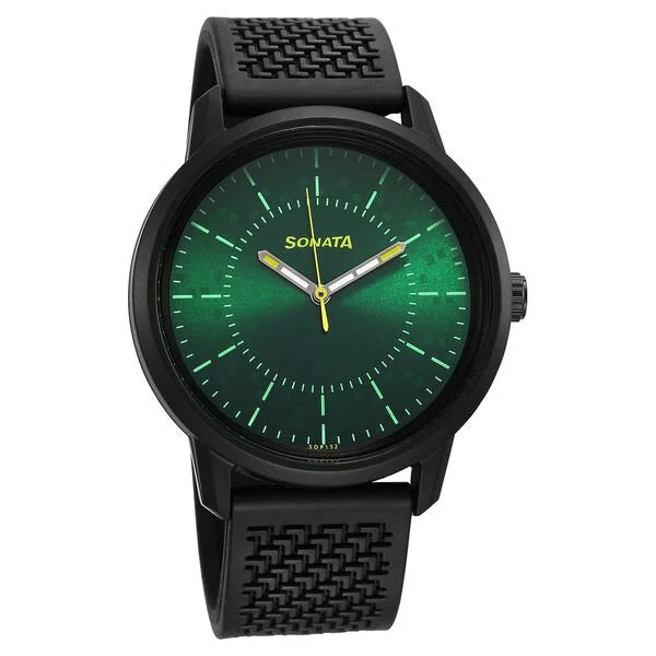 Sonata Volt Quartz Analog Green Dial Polyurethane Strap Watch for Men 77085PP22W - KRISHNA WATCH COMPANY