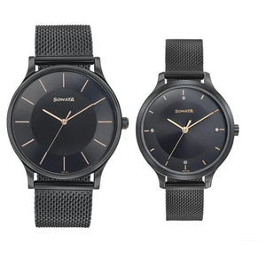 Sonata Modern Bandhan Quartz Analog Black Dial Watch for Couple - 7710587050NM02 - KRISHNA WATCH COMPANY