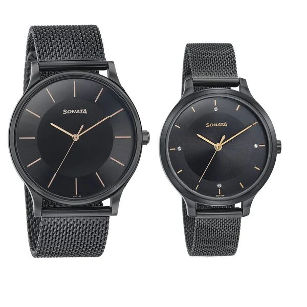 Sonata Modern Bandhan Quartz Analog Black Dial Watch for Couple - 7710587050NM02 - KRISHNA WATCH COMPANY