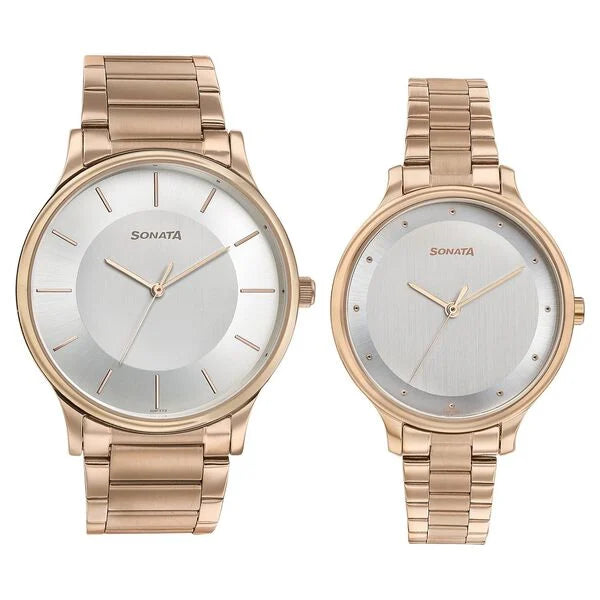 Sonata Modern Bandhan Quartz Analog Silver Dial Stainless Steel Strap Watch for Couple 7710587050wm02 - KRISHNA WATCH COMPANY