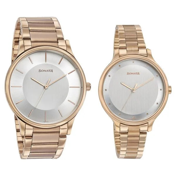 Sonata Modern Bandhan Quartz Analog Silver Dial Stainless Steel Strap Watch for Couple 7710587050wm02 - KRISHNA WATCH COMPANY
