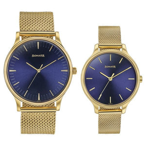 Sonata Modern Bandhan Quartz Analog Blue Dial Stainless Steel Strap Watch for Couple 7710587050ym03 - KRISHNA WATCH COMPANY