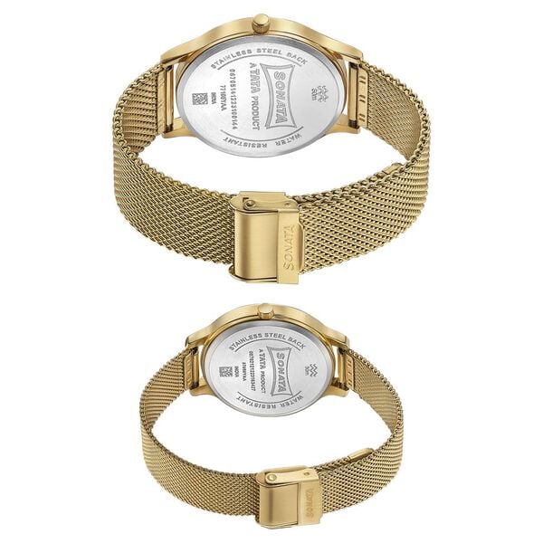 Sonata Modern Bandhan Quartz Analog Blue Dial Stainless Steel Strap Watch for Couple 7710587050ym03