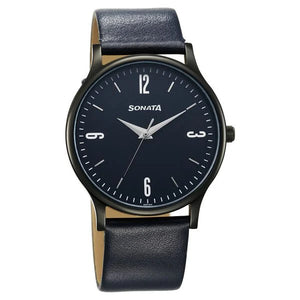 Sonata Aspire Quartz Analog Blue Dial Leather Strap Watch for Men 77105nl11w - KRISHNA WATCH COMPANY