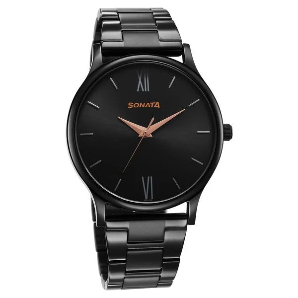 Sonata Aspire Quartz Analog Black Dial Stainless Steel Strap Watch for Men 77105nm03w - KRISHNA WATCH COMPANY
