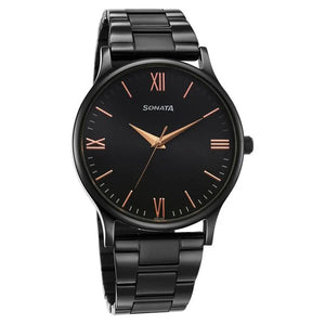 Sonata Aspire Quartz Analog Black Dial Watch for Men - 77105NM09W - KRISHNA WATCH COMPANY