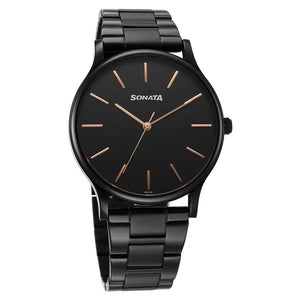 Sonata Aspire Quartz Analog Black Dial Watch For Men - 77105NM11W - KRISHNA WATCH COMPANY